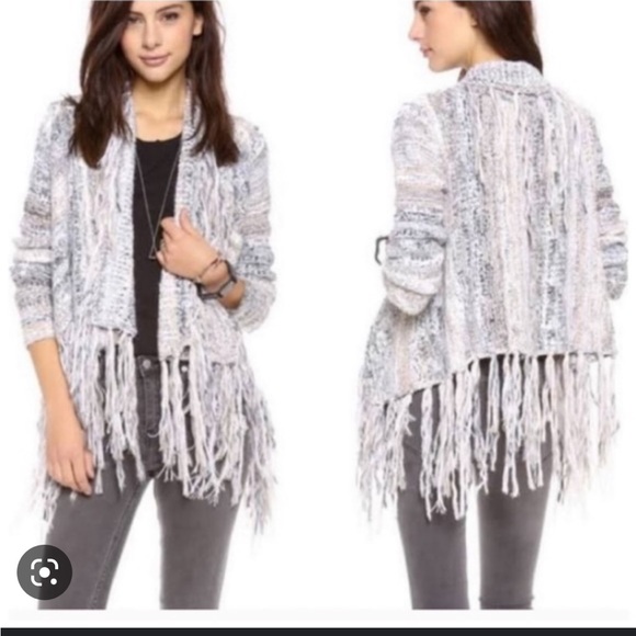 Free People Wool Alpaca Blend Knit Fringe Open Front Boho Cardigan - Picture 2 of 8